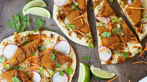 Morningstar Farms Incogmeato® Chik'n Tenders served on sliced pita bread
